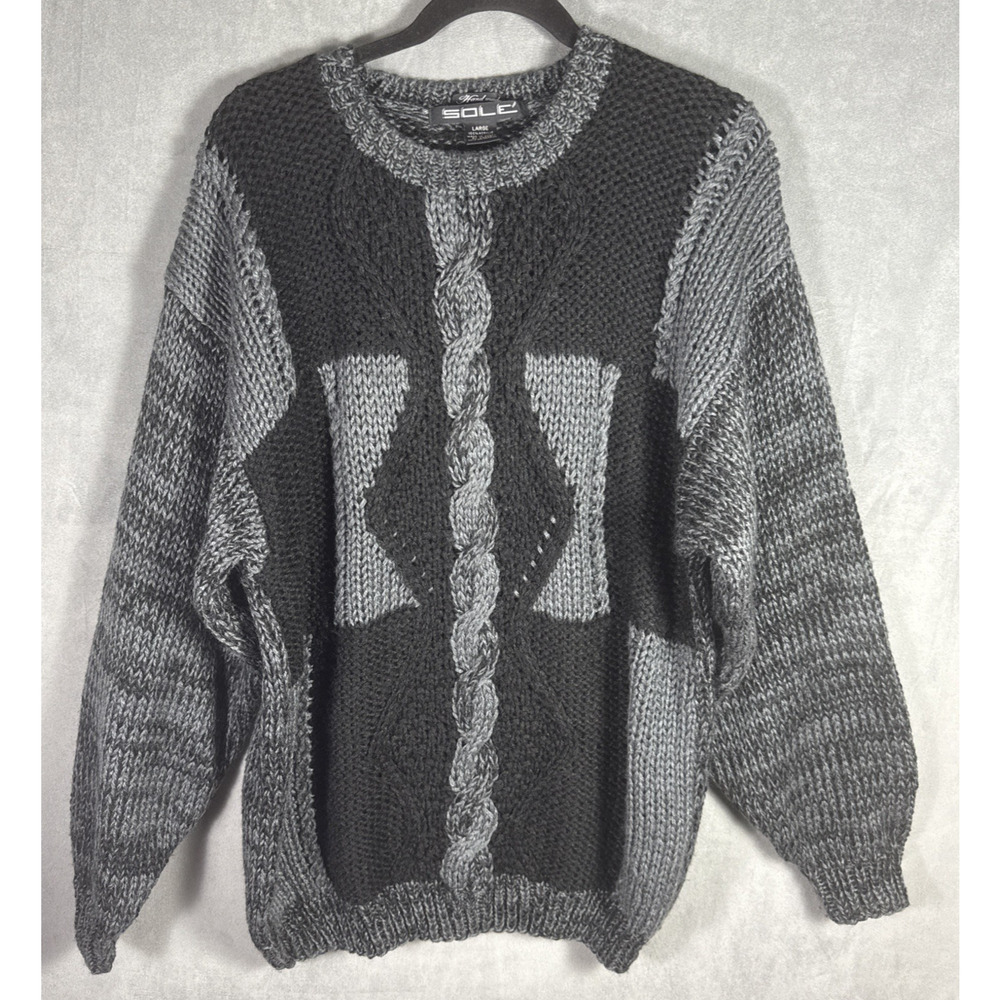 Handmade Chunky Knit Sweater Mens Large Black Gray Loose Fit Korea SOLE Knitwear